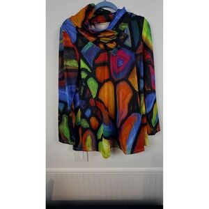 Azalea by Firmiana Multicolor Abstract Stained Glass Cowl Neck Tunic Top Small